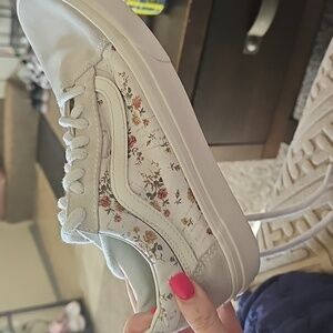 Vans White Floral Women's Sneakers